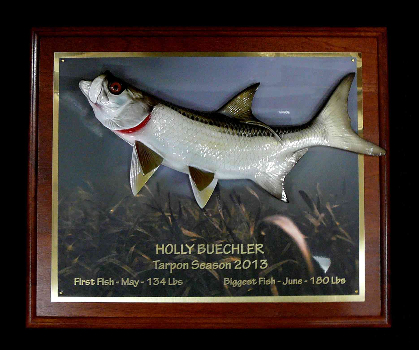 16" Tarpon on a Rosewood "piano Finish" Plaque with Gold Laser Engraving